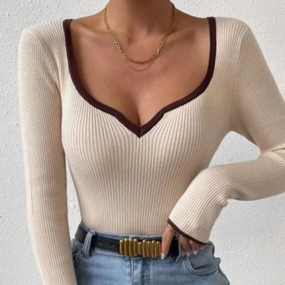 Solid Ribbed Color Block Stretchy Long Sleeve Top - Picture 12 of 12